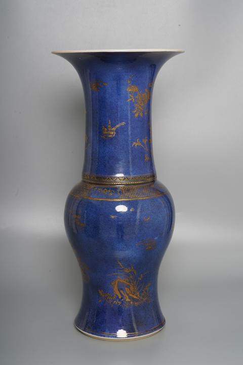古玩陶瓷祭藍釉描金鳳尾尊真品鑒賞圖