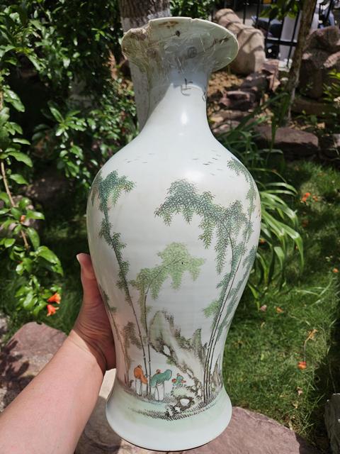古玩陶瓷粉彩竹林七賢觀音瓶真品鑒賞圖