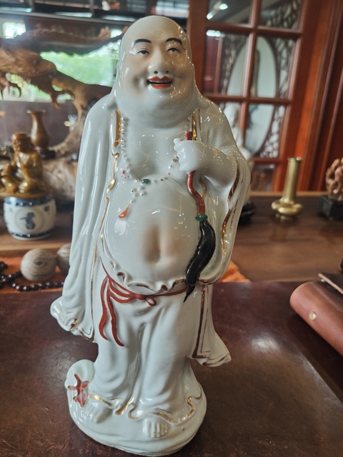 古玩陶瓷白釉彌勒佛像真品鑒賞圖