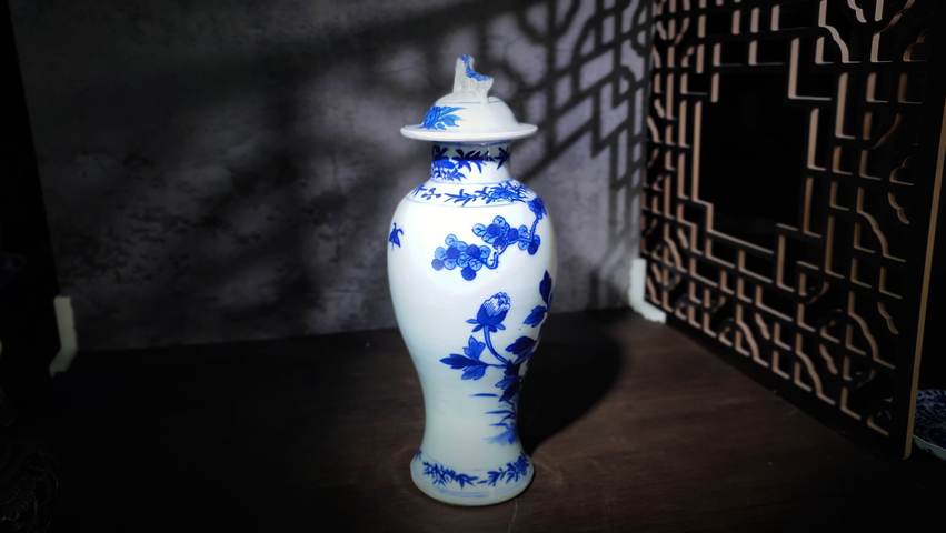 古玩陶瓷晚清·青花花鳥洞石花卉蓋瓶真品鑒賞圖