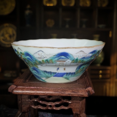 古玩陶瓷清同治·粉彩江西十景花口馬蹄碗拍賣，當(dāng)前價(jià)格11500元