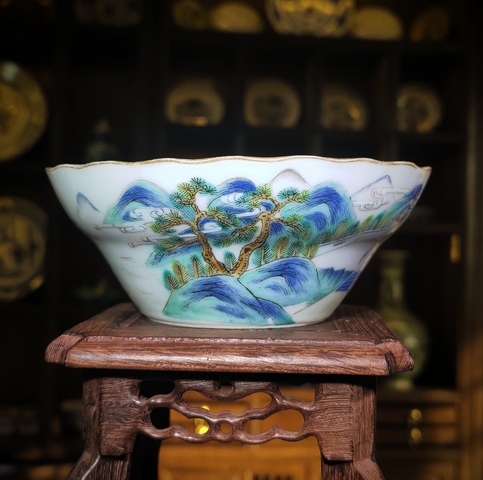 古玩陶瓷清同治·粉彩江西十景花口馬蹄碗拍賣，當(dāng)前價(jià)格11500元