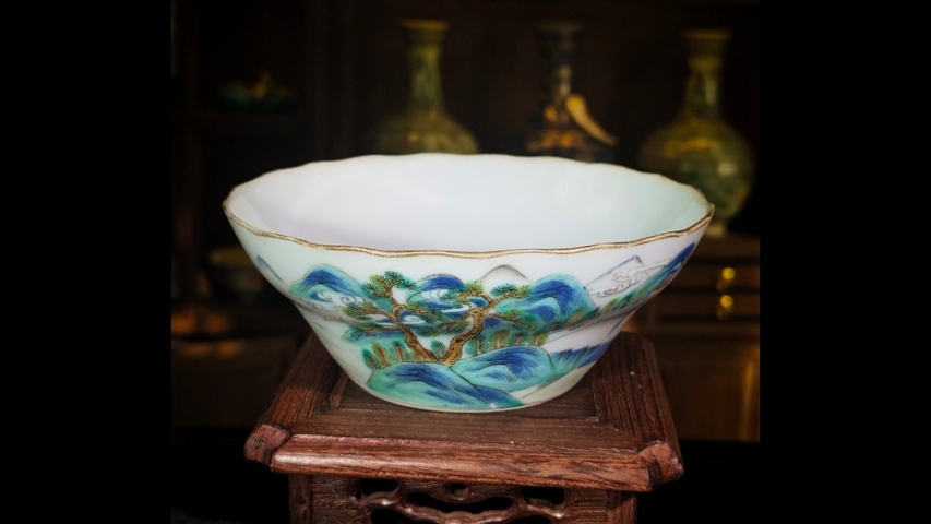 古玩陶瓷清同治·粉彩江西十景花口馬蹄碗拍賣，當(dāng)前價(jià)格11500元