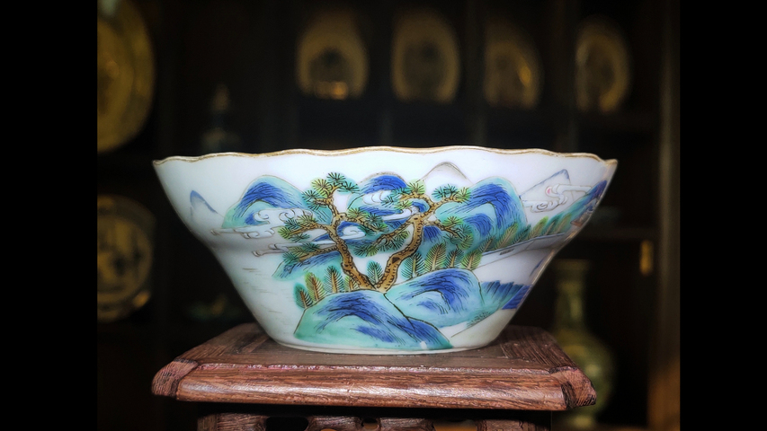 古玩陶瓷清同治·粉彩江西十景花口馬蹄碗拍賣，當(dāng)前價(jià)格11500元