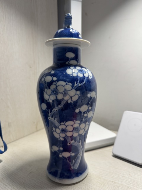 古玩陶瓷青花留白冰梅紋雞腿蓋瓶真品鑒賞圖