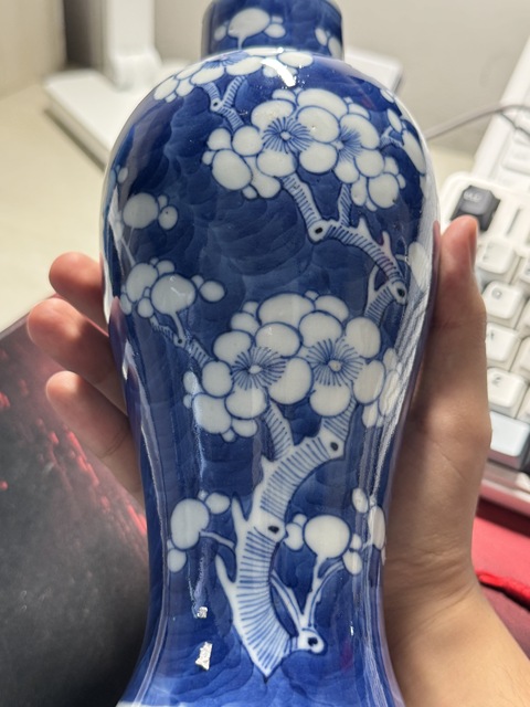古玩陶瓷青花留白冰梅紋雞腿蓋瓶真品鑒賞圖