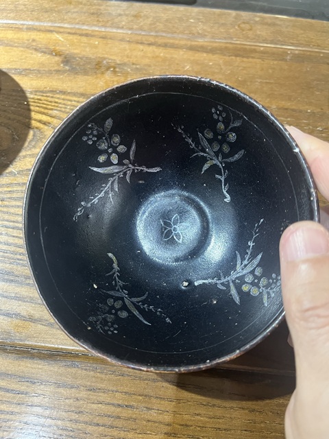 古玩陶瓷吉州窯黑釉茶盞，疑似后加彩真品鑒賞圖