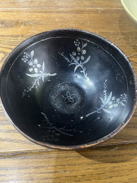 古玩陶瓷吉州窯黑釉茶盞，疑似后加彩真品鑒賞圖