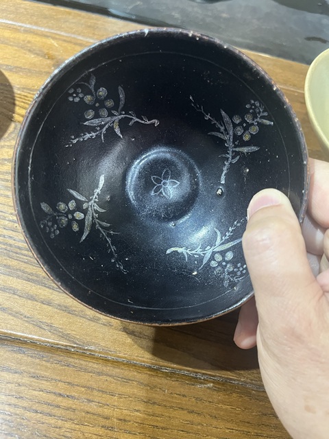 古玩陶瓷吉州窯黑釉茶盞，疑似后加彩真品鑒賞圖