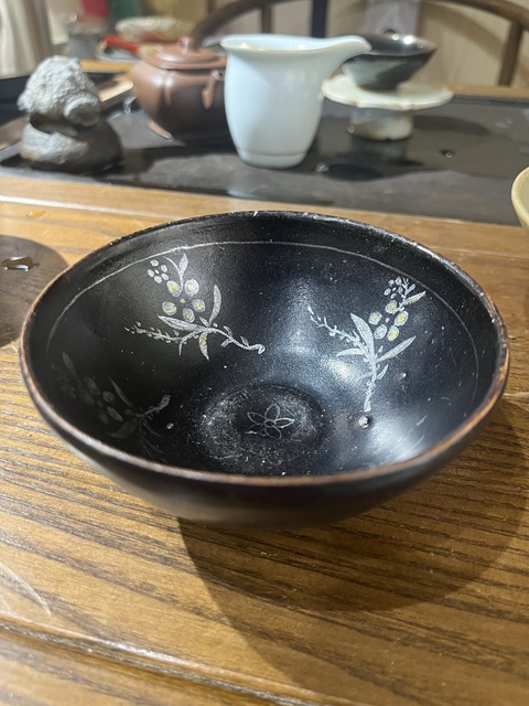 古玩陶瓷吉州窯黑釉茶盞，疑似后加彩真品鑒賞圖