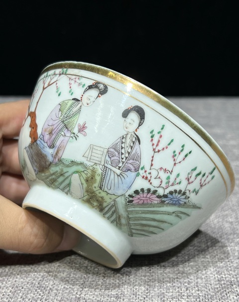 古玩陶瓷民國粉彩仕女人物碗真品鑒賞圖