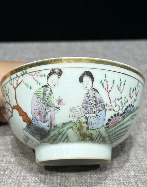 古玩陶瓷民國粉彩仕女人物碗真品鑒賞圖
