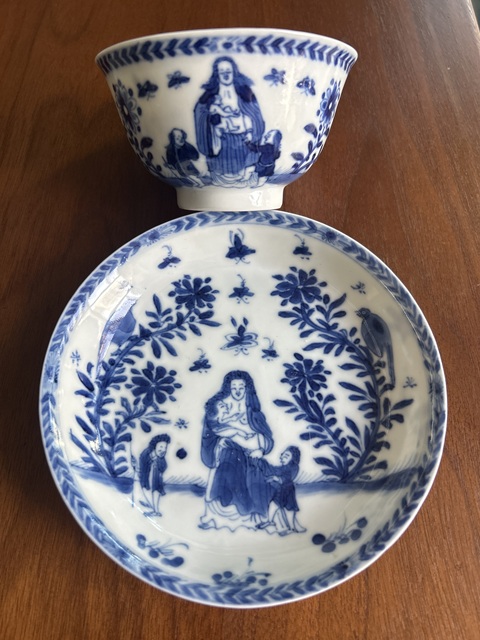 域鉴古玩】清康熙·青花圣母花鸟纹杯碟拍卖价格/图片/值多少钱