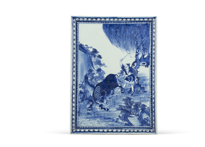 古玩陶瓷清晚·青花童子牧牛圖瓷板拍賣,當(dāng)前價格2088元