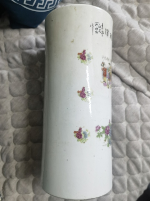 古玩陶瓷民國貼花帽筒真品鑒賞圖