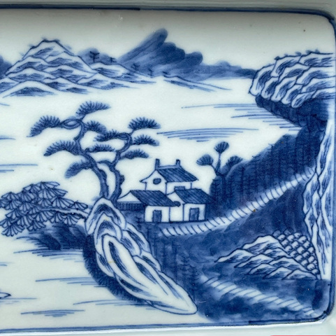 古玩陶瓷青花山水人物長方茶盤真品鑒賞圖