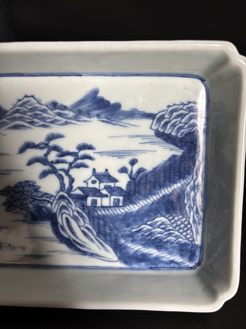 古玩陶瓷青花山水人物長方茶盤真品鑒賞圖