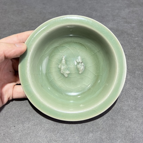 古玩陶瓷南宋龍泉窯雙魚洗真品鑒賞圖