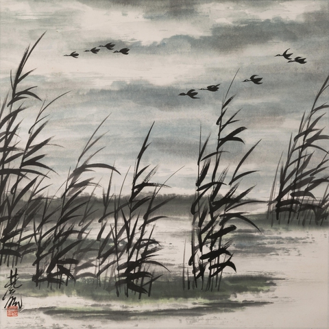 古玩字畫蘆葦飛雁真品鑒賞圖