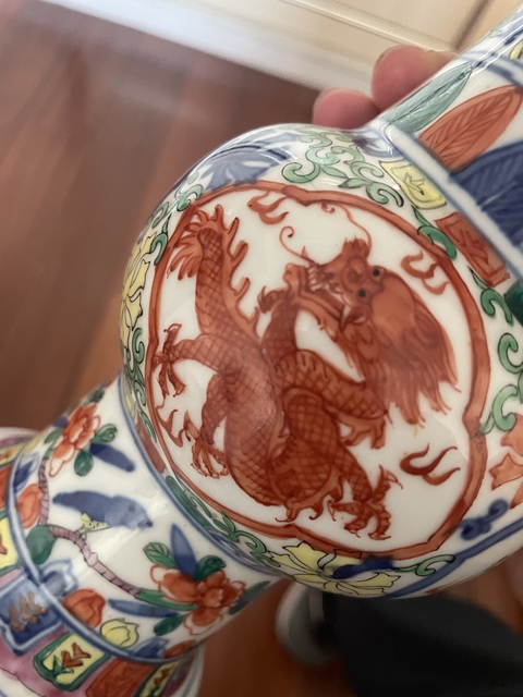 古玩陶瓷青花五彩龍紋花觚真品鑒賞圖