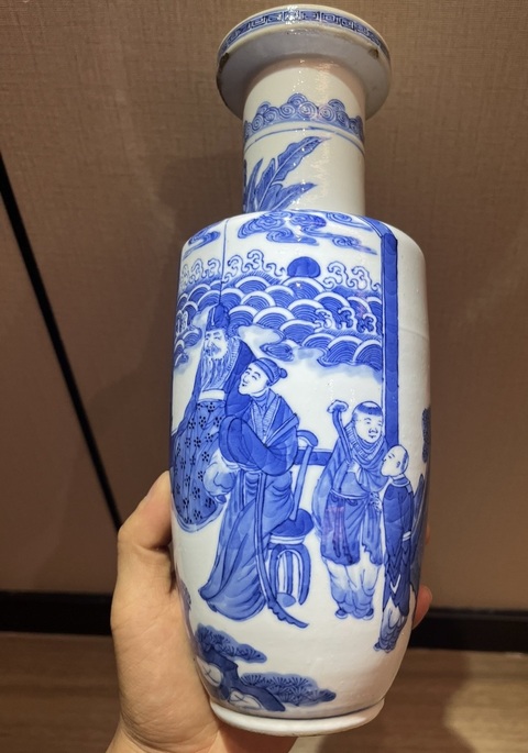 古玩陶瓷青花人物故事紋棒槌瓶真品鑒賞圖