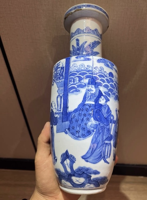 古玩陶瓷青花人物故事紋棒槌瓶真品鑒賞圖