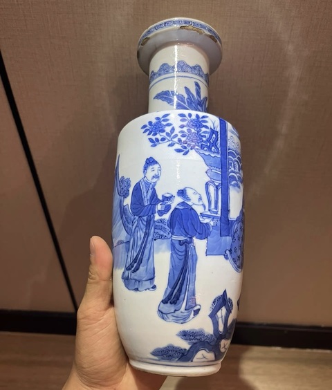古玩陶瓷青花人物故事紋棒槌瓶真品鑒賞圖