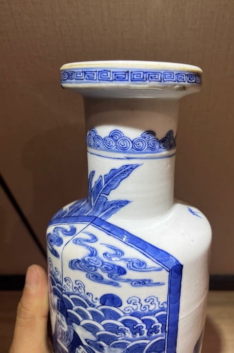 古玩陶瓷青花人物故事紋棒槌瓶真品鑒賞圖