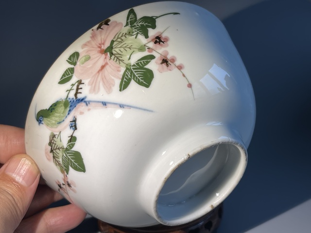 古玩陶瓷釉下彩花鳥紋茶碗·民國拍賣,當前價格140元