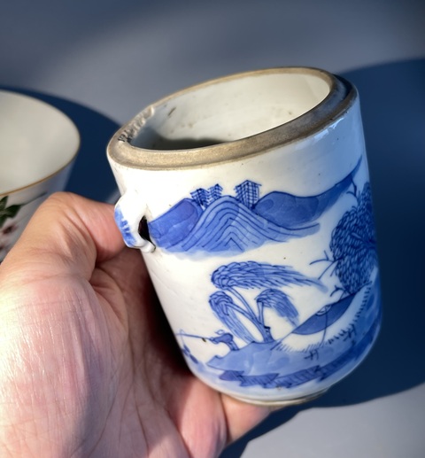 古玩陶瓷釉下彩花鳥紋茶碗·民國拍賣,當前價格140元