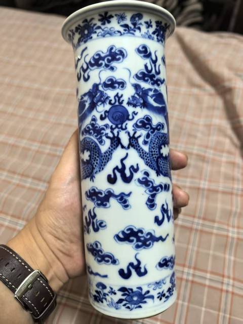 古玩陶瓷龍紋青花花觚真品鑒賞圖