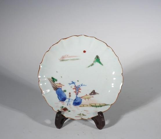 古玩陶瓷明天啟 青花五彩山水紋花口盤真品鑒賞圖
