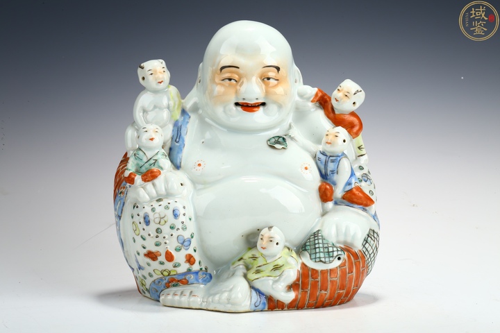 古玩陶瓷（保真卡）粉彩五子登科彌勒佛像拍賣，當前價格6388元