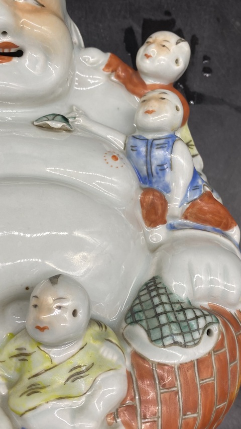 古玩陶瓷（保真卡）粉彩五子登科彌勒佛像拍賣，當前價格6388元