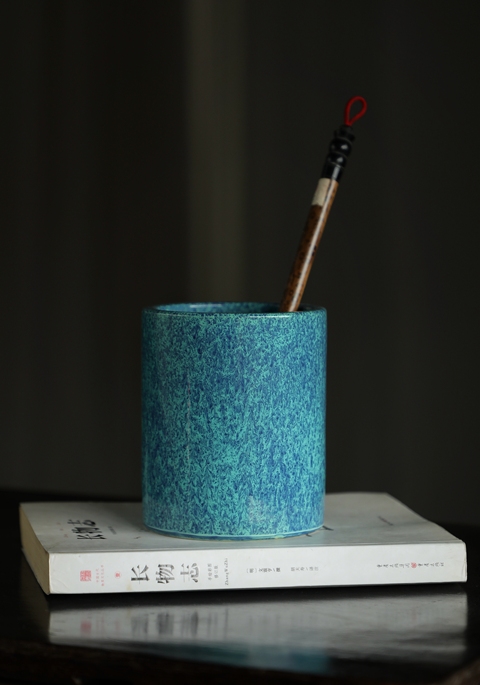 古玩陶瓷爐鈞釉筆筒真品鑒賞圖