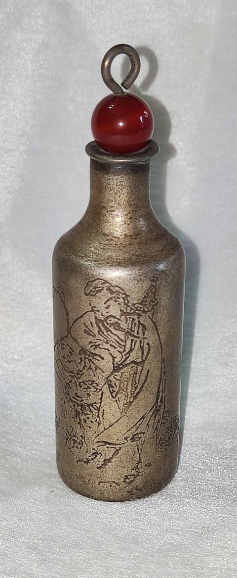 古玩字畫白銅陰刻高士鼻煙壺拍賣，當前價格888元