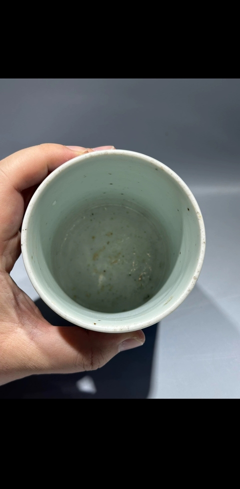 古玩陶瓷青花山水茅屋人物垂釣紋筆筒真品鑒賞圖