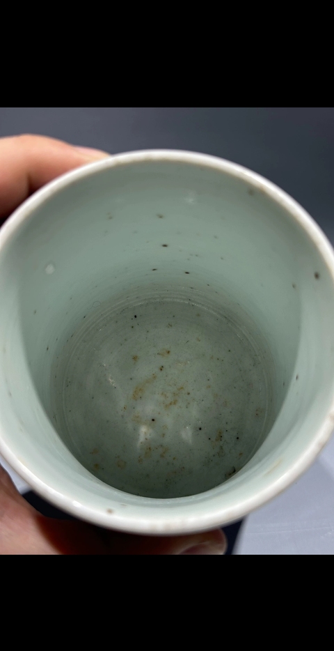古玩陶瓷青花山水茅屋人物垂釣紋筆筒真品鑒賞圖