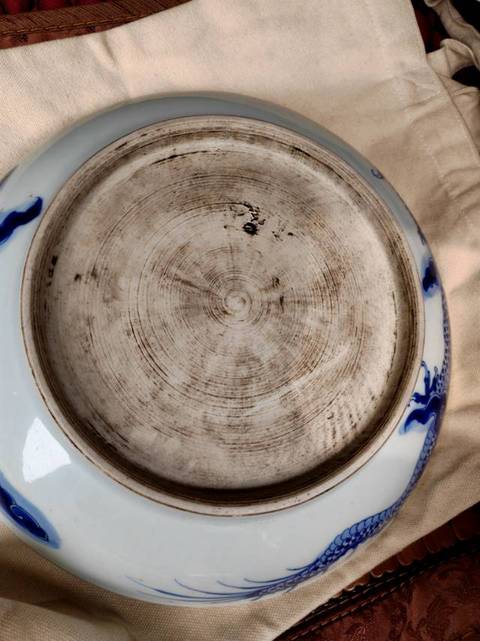 古玩陶瓷青花過墻龍紋盤真品鑒賞圖