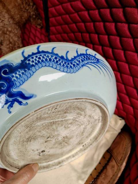 古玩陶瓷青花過墻龍紋盤真品鑒賞圖