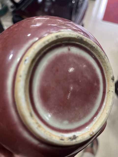 古玩陶瓷晚清郎紅釉水盂真品鑒賞圖