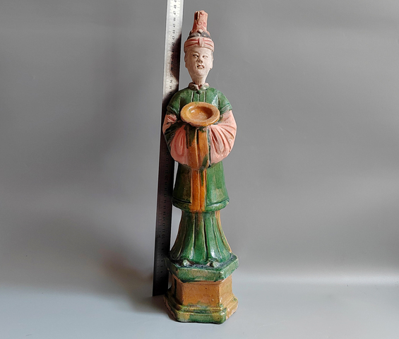 古玩陶瓷明代·三彩人物立傭真品鑒賞圖