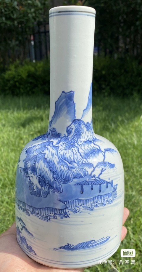 古玩陶瓷山水紋青花搖鈴尊真品鑒賞圖