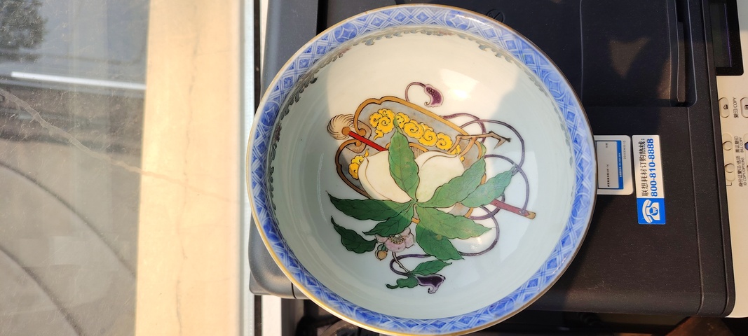 古玩陶瓷日本明治青花彩繪花卉紋碗真品鑒賞圖
