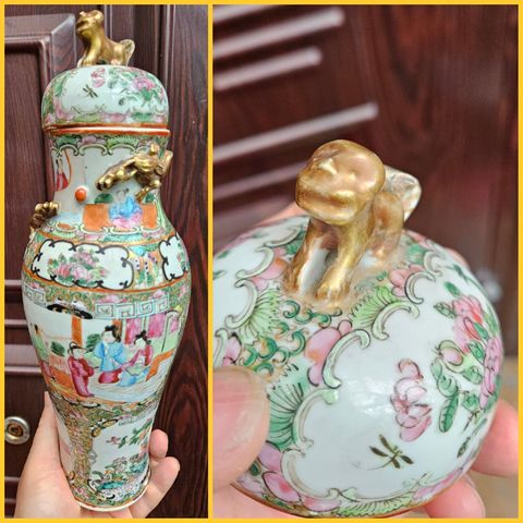古玩陶瓷廣彩人物故事蓋瓶真品鑒賞圖