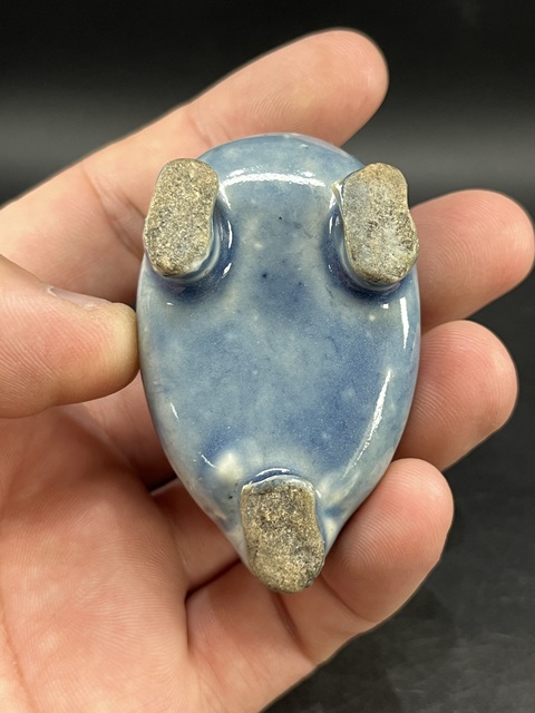 古玩陶瓷藍釉仿生瓷水盂真品鑒賞圖