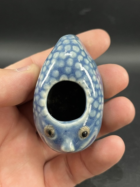 古玩陶瓷藍釉仿生瓷水盂真品鑒賞圖