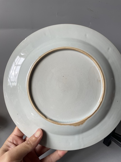 古玩陶瓷清代乾隆青花加彩漁家樂紋盤拍賣,當前價格3000元