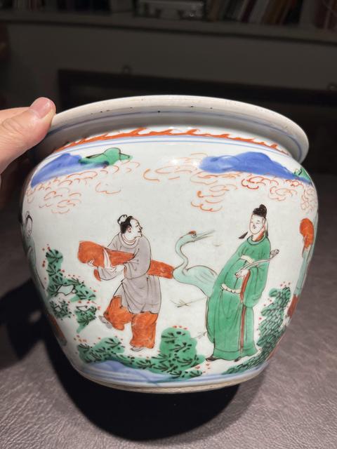 古玩陶瓷青花五彩人物缸真品鑒賞圖