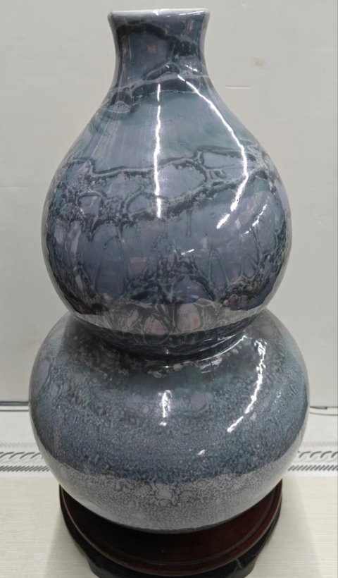 古玩陶瓷精美仿石紋釉大葫蘆瓶拍賣,當前價格388元